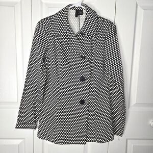 Black And White Polkadot Pea Coat Blazer Jacket Women's Size Medium 100% Cotton